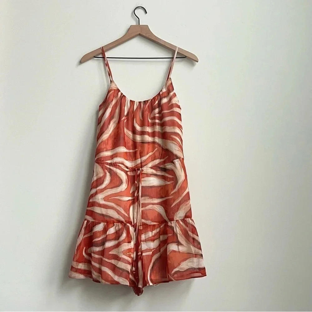 NWT Express  Scoop Neck Tie Waist Romper Small Abstract Art Animal Print Flowy